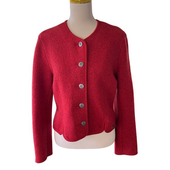 Giesswein Austria Red Merino Boiled Wool Womens Jacket Size USA 8 Tyrolean Coat - Picture 1 of 12